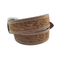 Ariat Men's Brown Floral Tooled Double Stitched Western Leather Belt