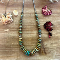 22" Graduated Green Turquoise Necklace With Navajo Pearls