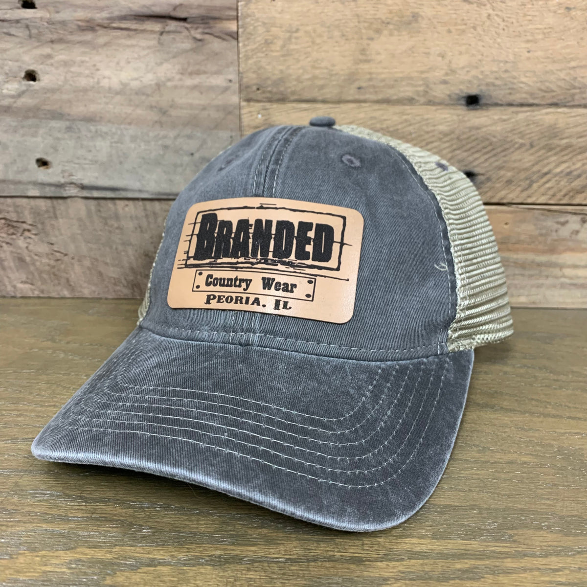 Branded Country Wear Leather Patch Hat- Charcoal