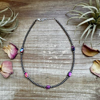 14" Mohave Turquoise and 3mm Sterling Silver Pearl Choker
