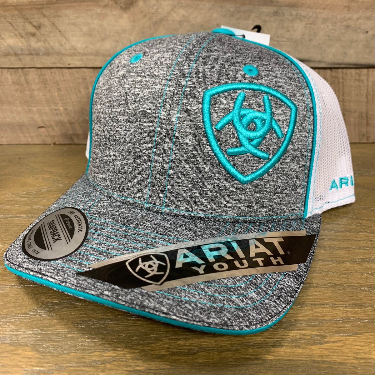 Ariat Youth Grey/Turquoise Ball Cap