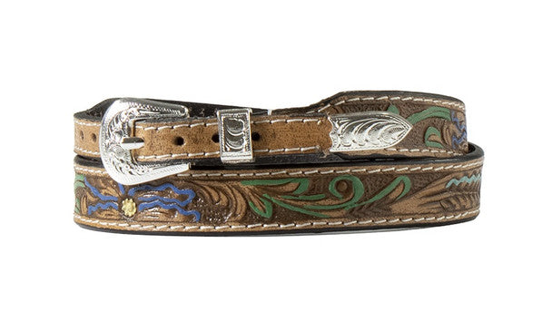 Twister Floral Tooled & Hand Painted Brown Leather Hat Band