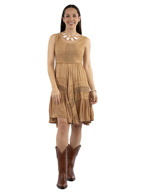 Scully Honey Creek Women's Sleeveless Embroidered Sundress in Golden Beige