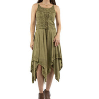 Scully Honey Creek Women's Sleeveless Lace Up Midi Dress in Olive Green