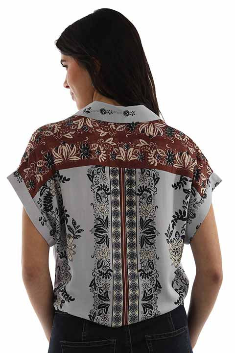 Scully Women's Short Sleeve Tie Front Blouse in Blue