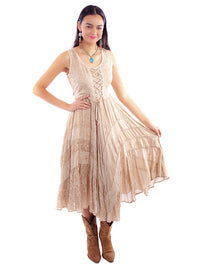 Scully Honey Creek Women's Sleeveless Lace Up Midi Dress in Latte