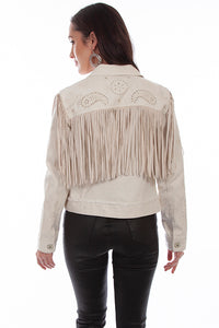 Scully Honey Creek Women's Fringe Jean Jacket in Off White