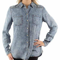 Honey Creek By Scully Women's Patriotic Western Snap Shirt in Denim Blue