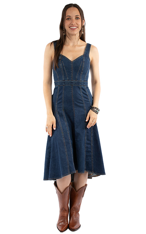 Scully Honey Creek Women's Sleeveless High Low Denim Dress in Blue