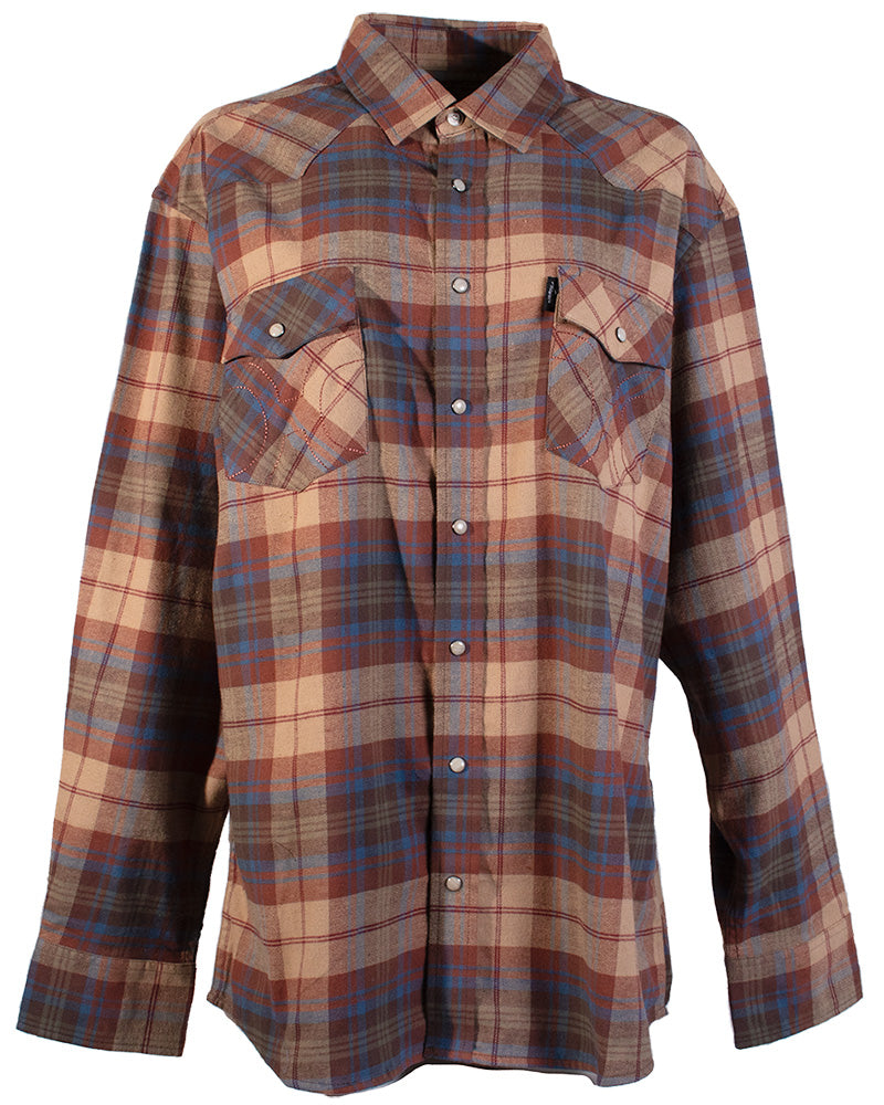 Hooey Men's Flannel Western Snap Shirt in Burnt Orange & Brown & Blue