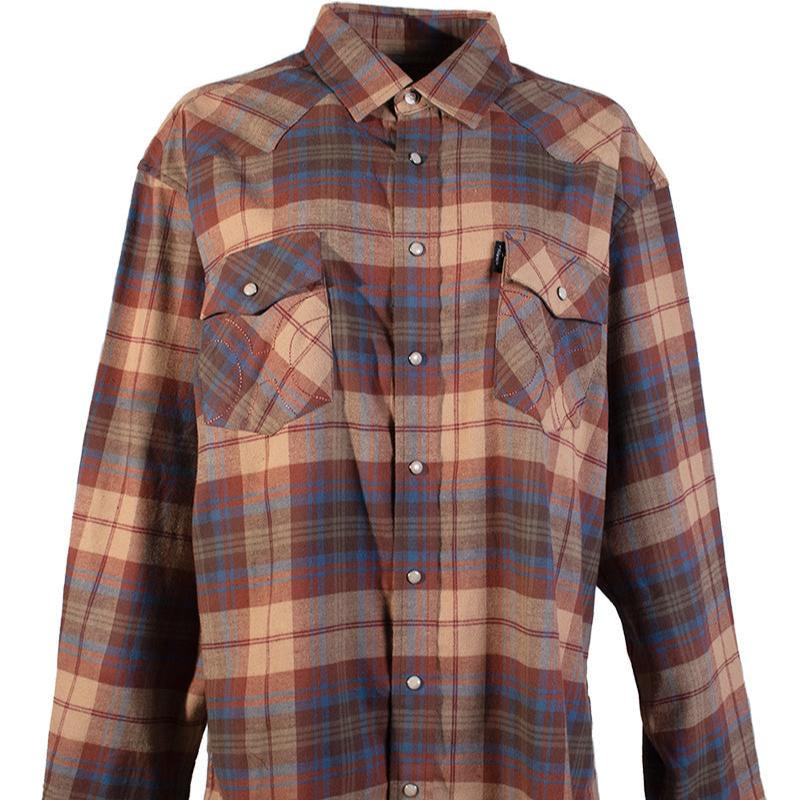 Hooey Men's Flannel Western Snap Shirt in Burnt Orange & Brown & Blue