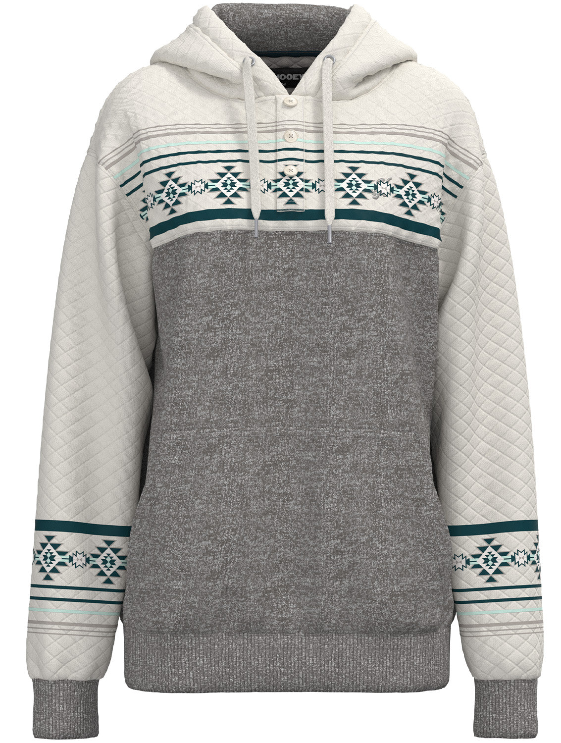 Hooey Women's "Jimmy" Hoodie in Grey with Quilted Southwestern Pattern