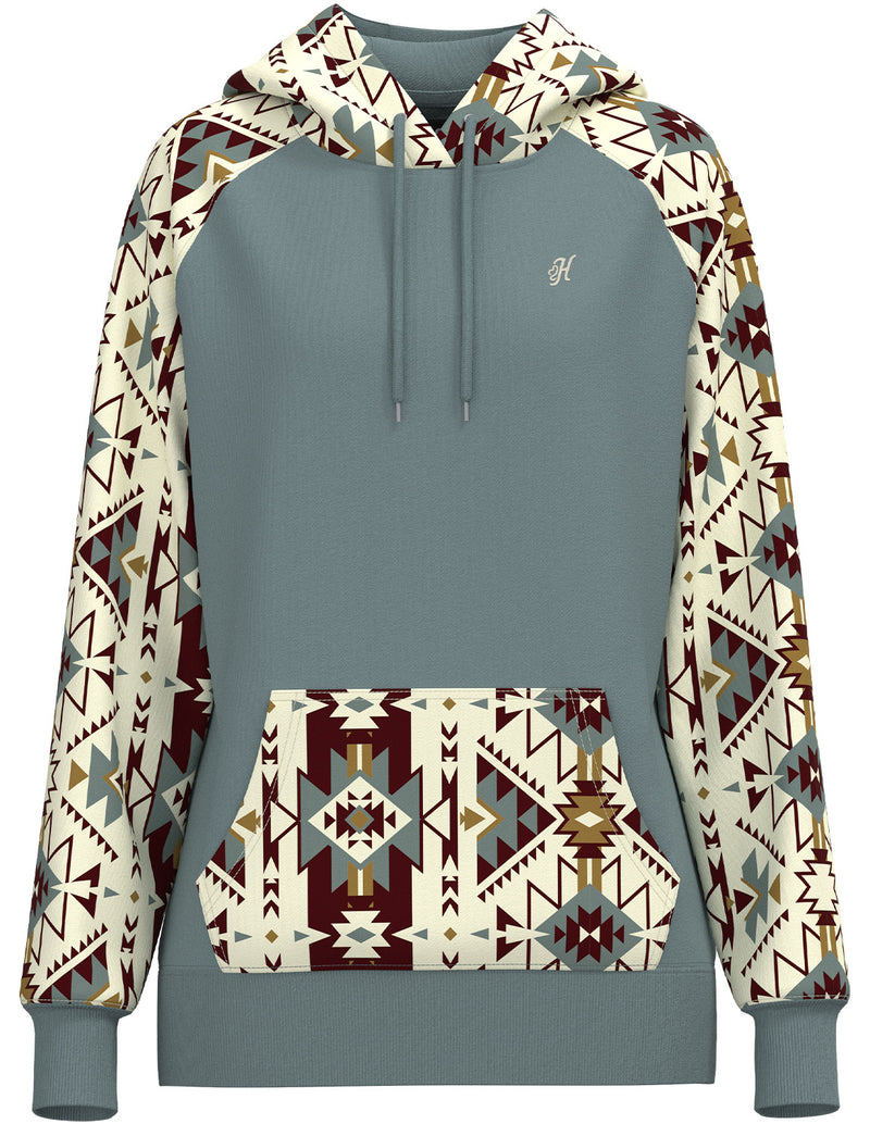 Hooey Women's "Summit" Hoodie in Blue with Aztec Pattern