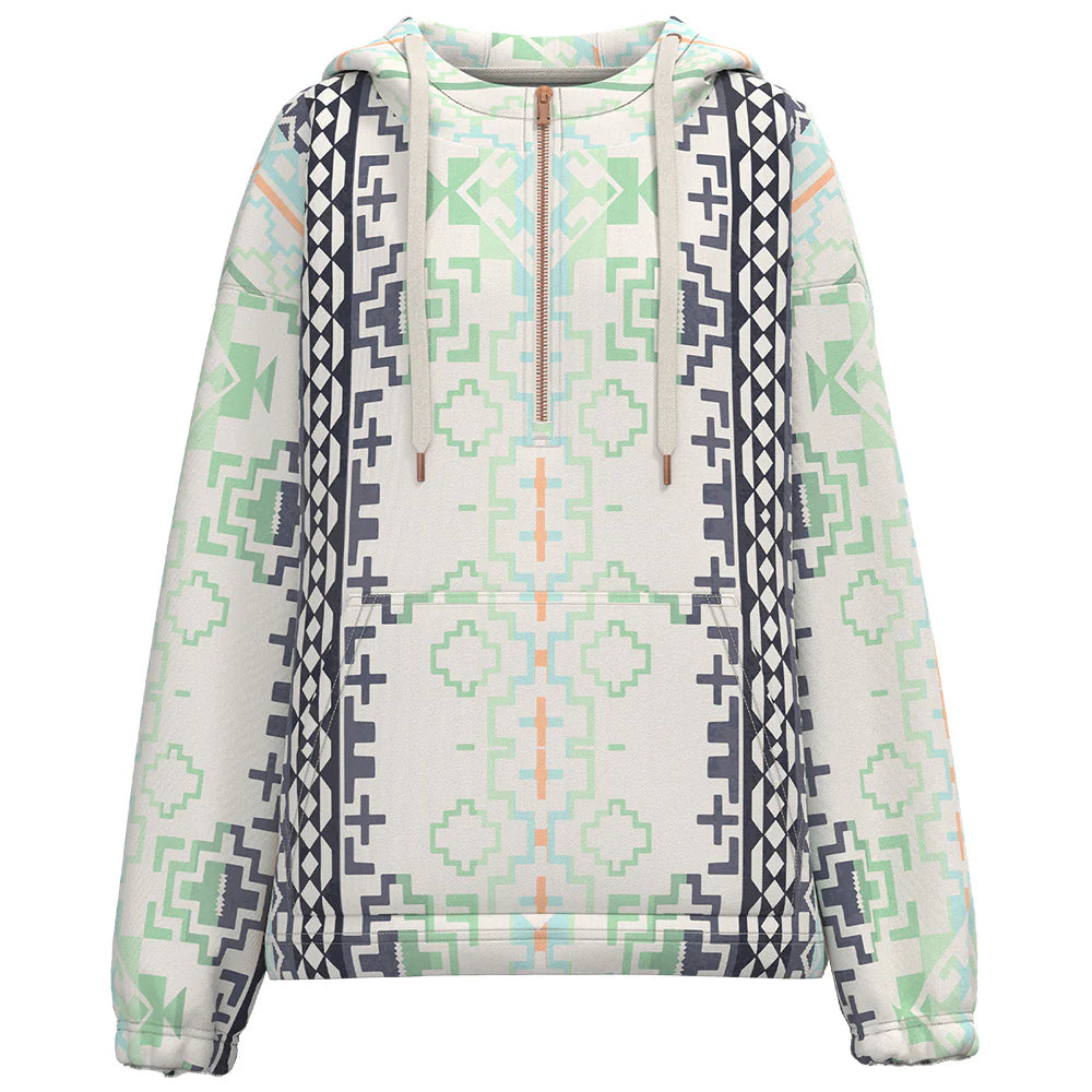 Hooey Women's "Mazatlan" Aztec Half Zip Hoodie in Cream