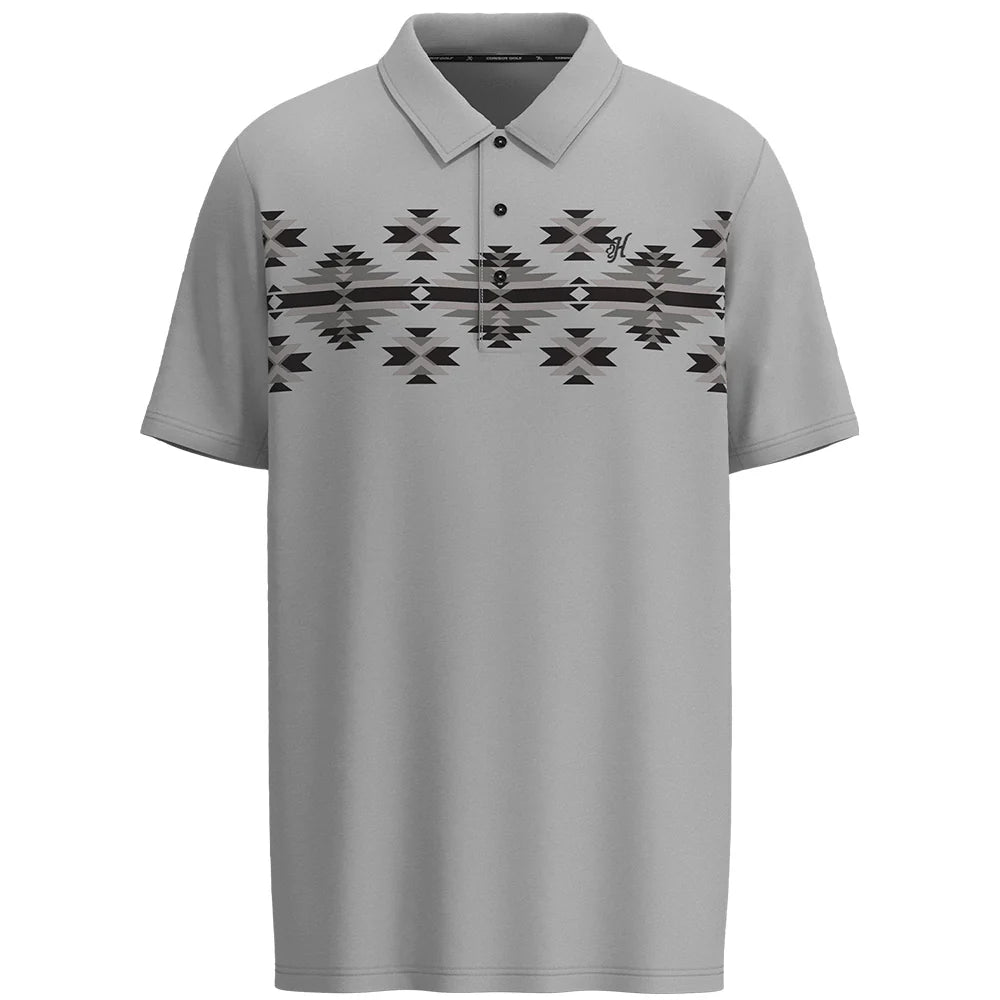 Hooey Men's "The Weekender" Short Sleeve Aztec Pattern Polo in Blue Grey