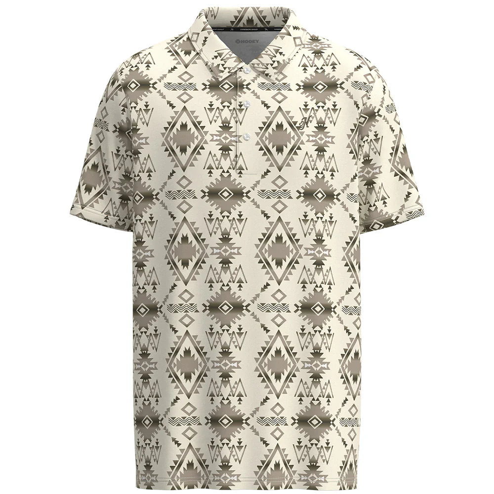 Hooey Men's "The Weekender" Short Sleeve Aztec Pattern Polo in Tan