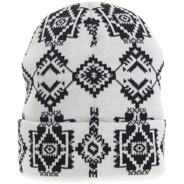 Hooey Aztec Beanie in White & Black