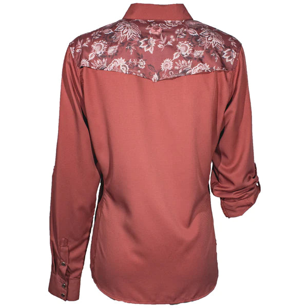 Hooey Women's Sol Marsala & Floral Pattern Long Sleeve Snap Shirt