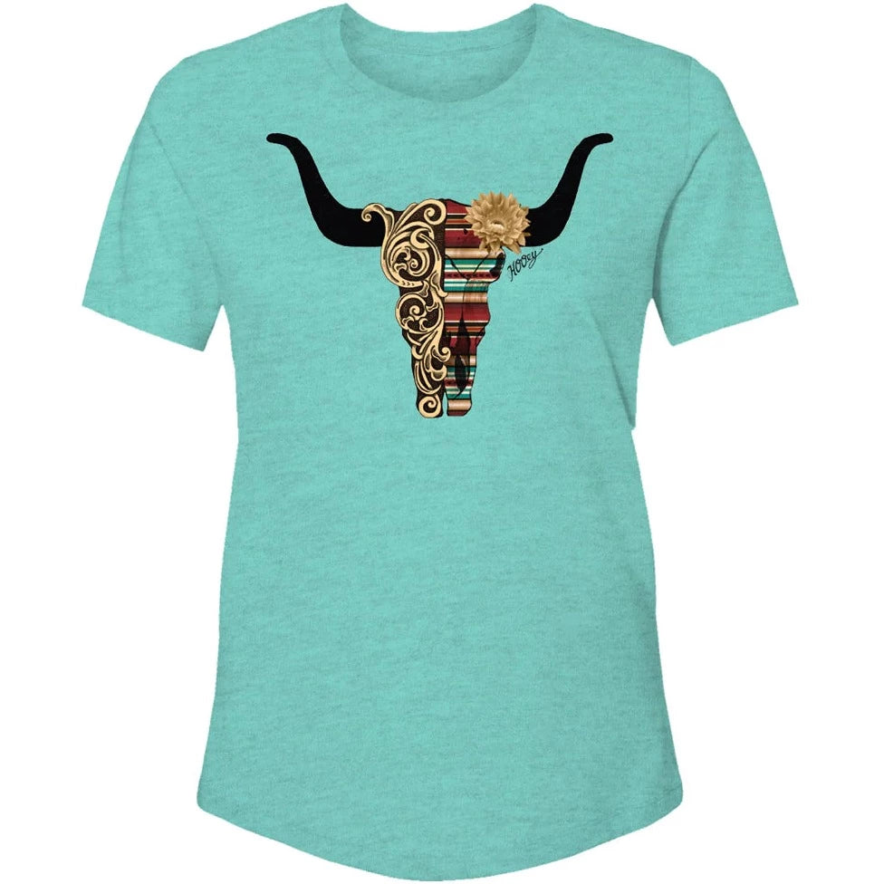 Hooey Yuma Youth Turquoise Crew Neck with Steer Skull