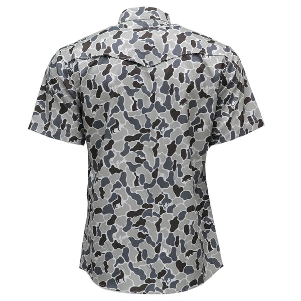 Hooey Men's Sol S/S Western Pearl Snap Shirt in Grey Critter Camo