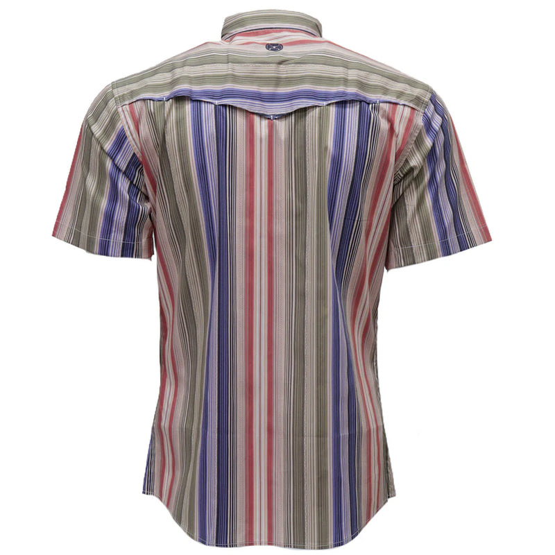 Hooey Men'sMaverick Short Sleeve Western Button Up in Tan/Multi-Stripes