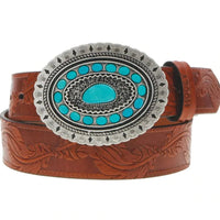 Hooey Women's Turquoise Stone and Floral Tooled Belt