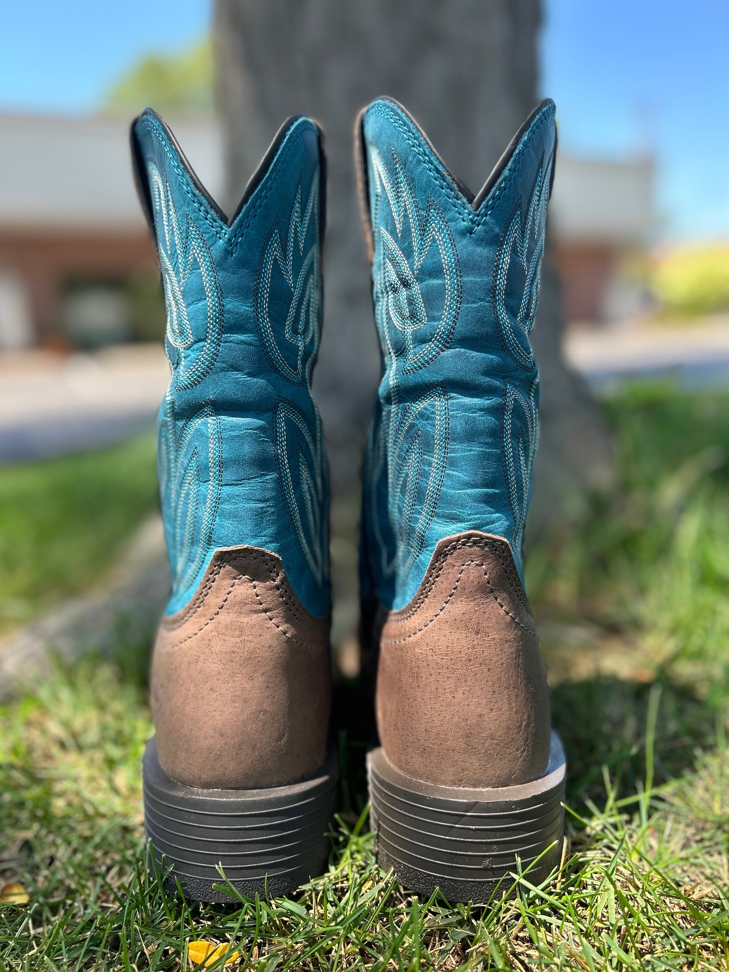 Blue square toe outlet cowboy boots