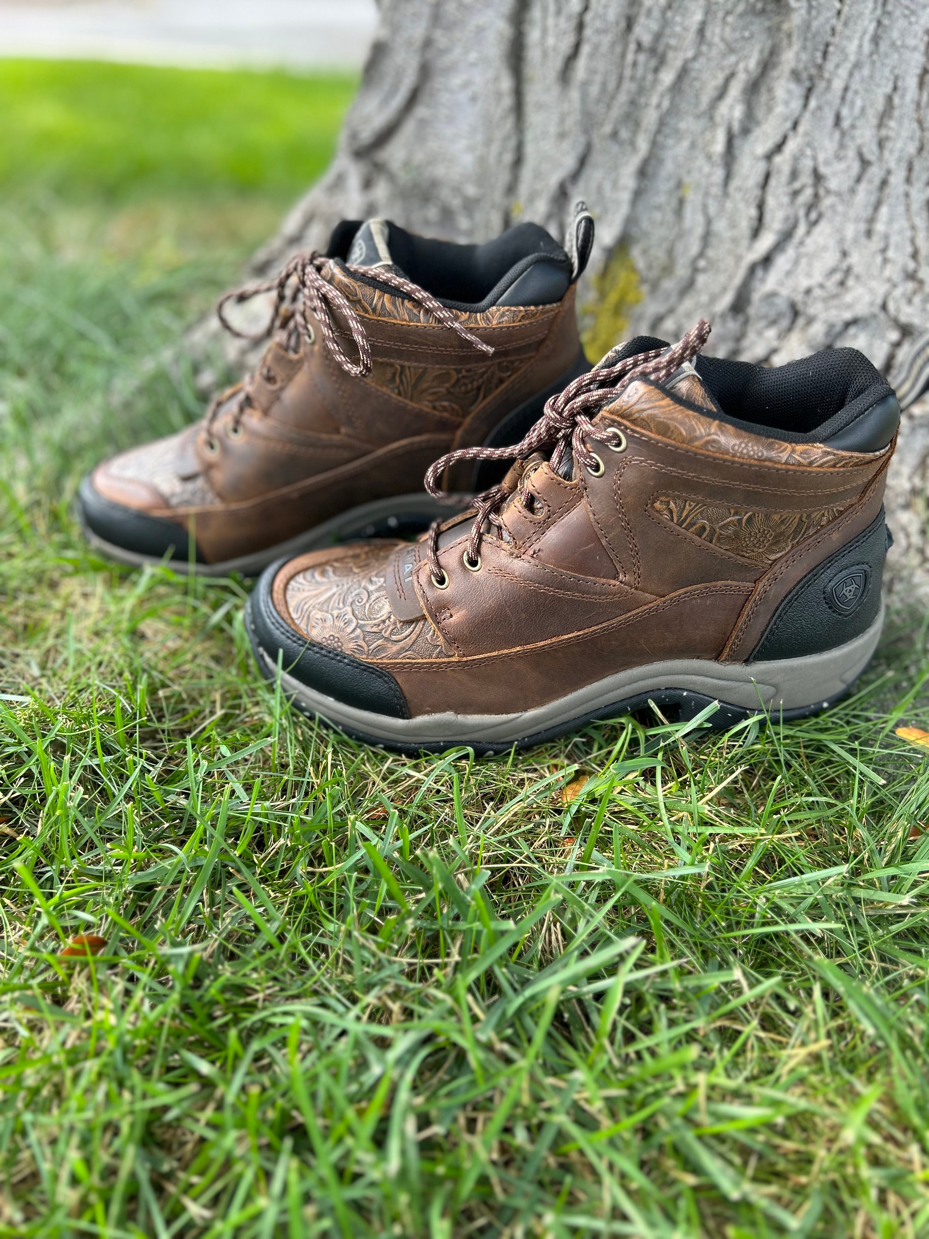 Ariat Women s All Terrain Leather Tooled Eco Boot Distressed Brown