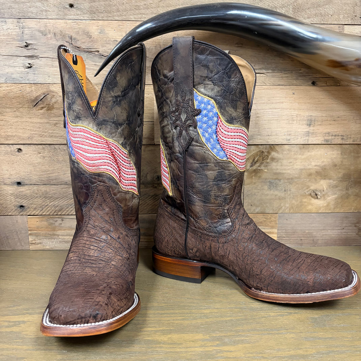 Corral Men's Brown Ostrich Patriotic Embroidery Wide Square Toe Western Boot