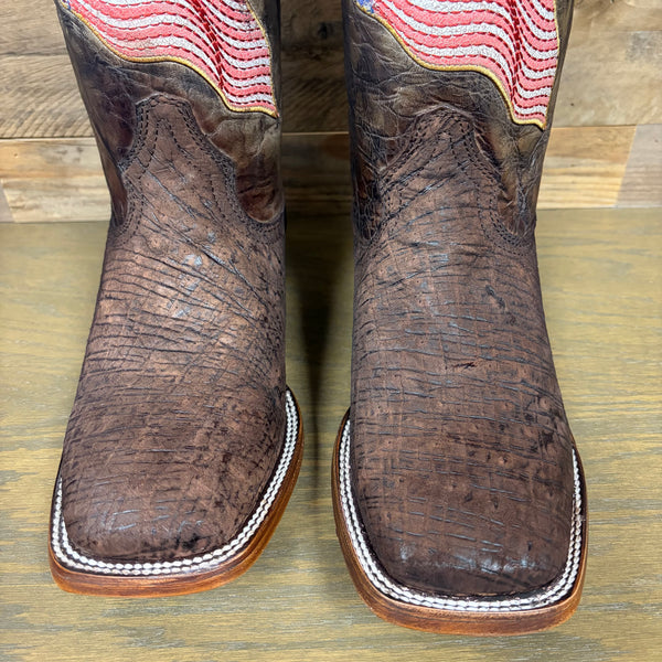Corral Men's Brown Ostrich Patriotic Embroidery Wide Square Toe Western Boot