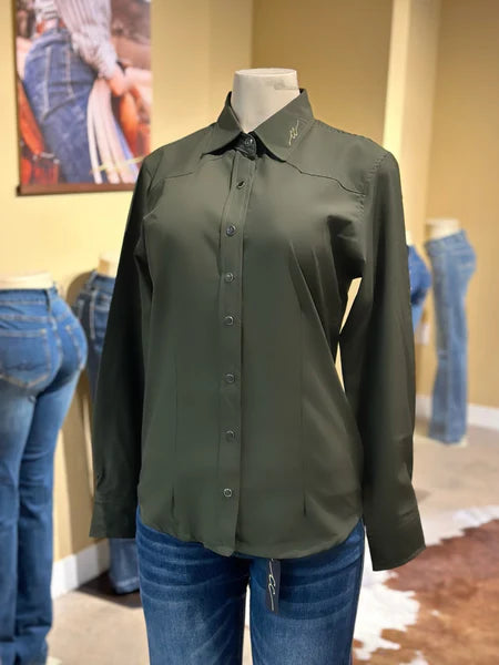 CC Western Women's Signature L/S Solid Western Snap Shirt in Olive