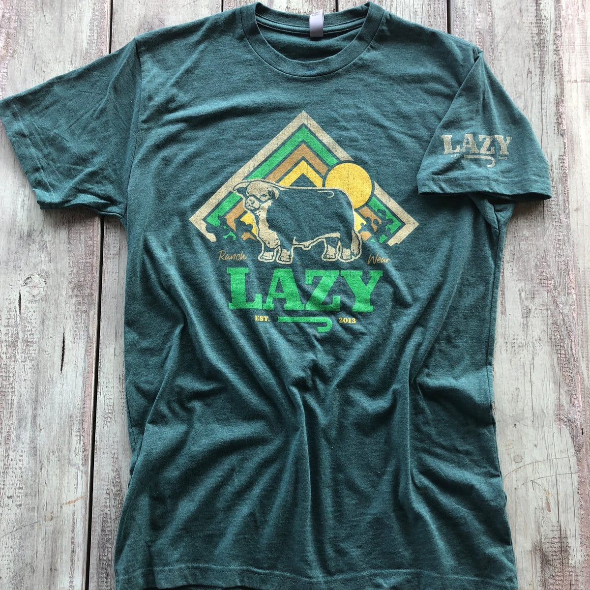 Lazy J Ranch Wear Cactus Sunrise Graphic Logo T-Shirt in Green