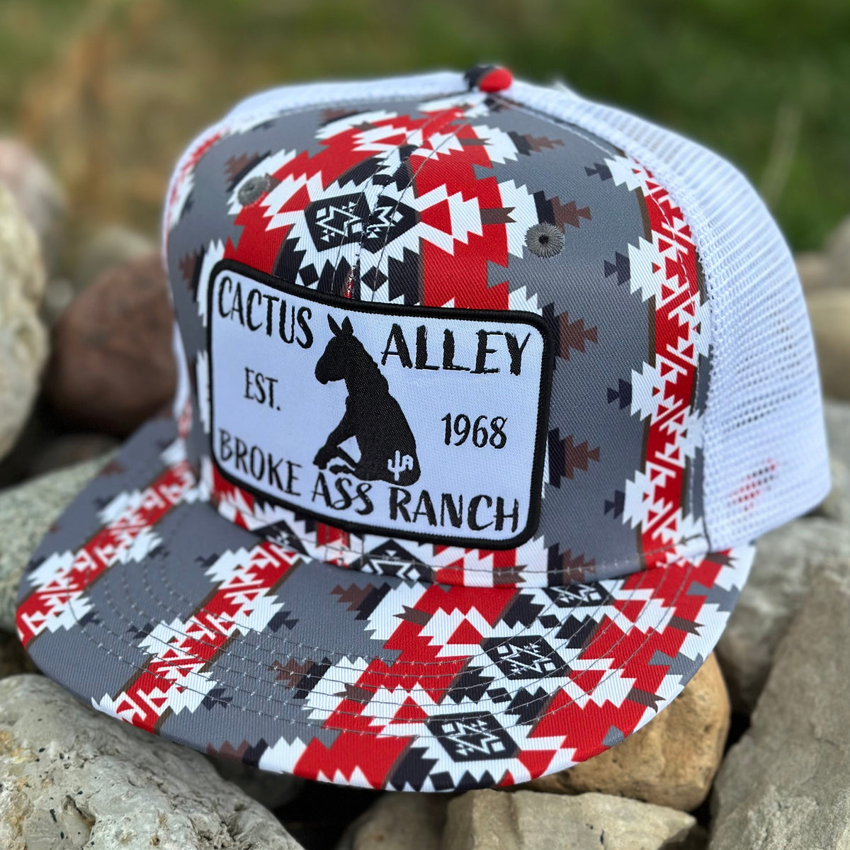 Cactus Alley Hat Co Broke Ass Ranch Cap- Red/White Aztec