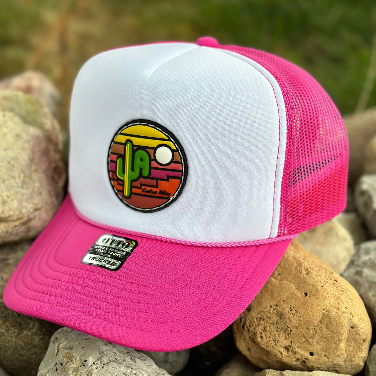 Cactus Alley Hat Co Foam Front Sunset Trucker Cap- White/ Hot Pink