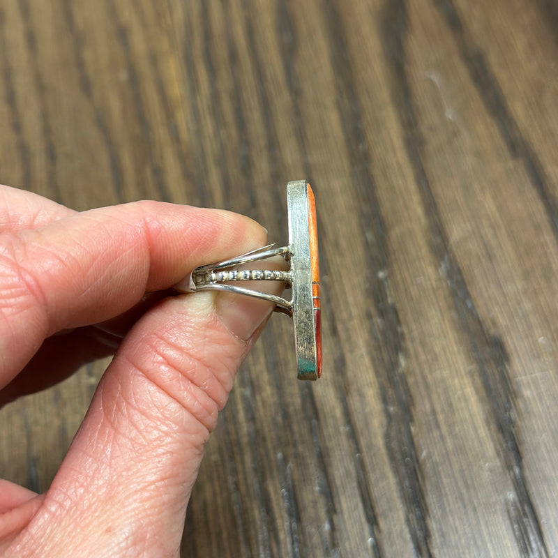 Harold Smith Navajo Handmade Sterling Silver Spiny Oyster Ring (Size 7)