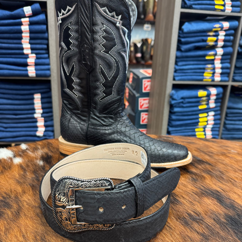 Tanner Mark Men's Python Black Matte Exotic Belt in Black