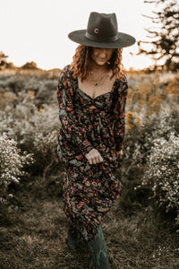 Women's Vintage Floral Long Sleeve Tiered Maxi Dress