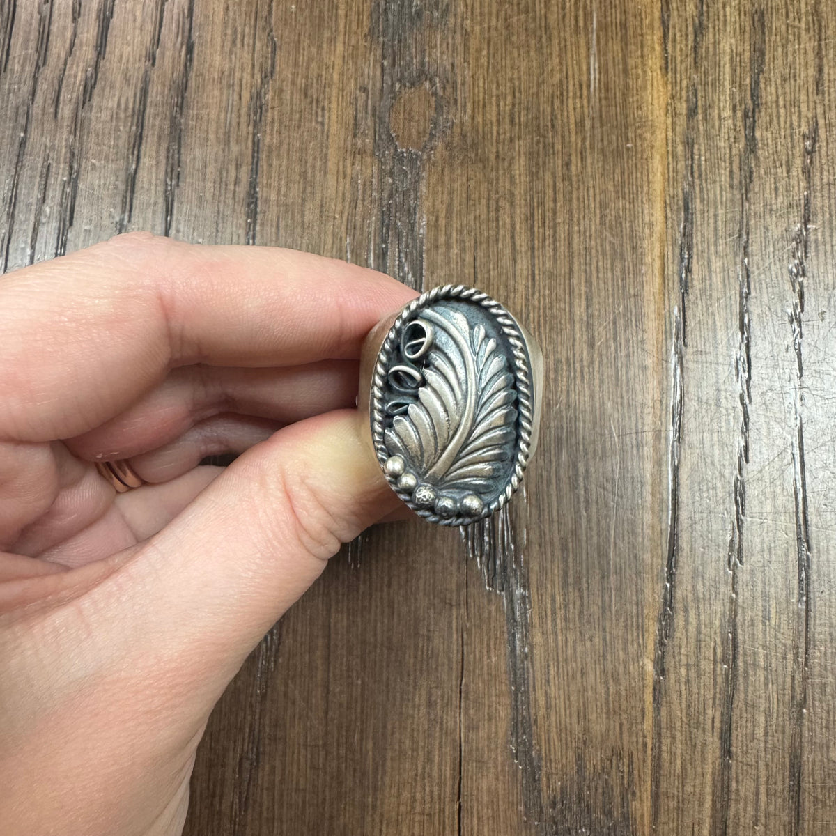 Genevieve Burnside Navajo Handmade Sterling Silver Stamped Ring (Size 10)