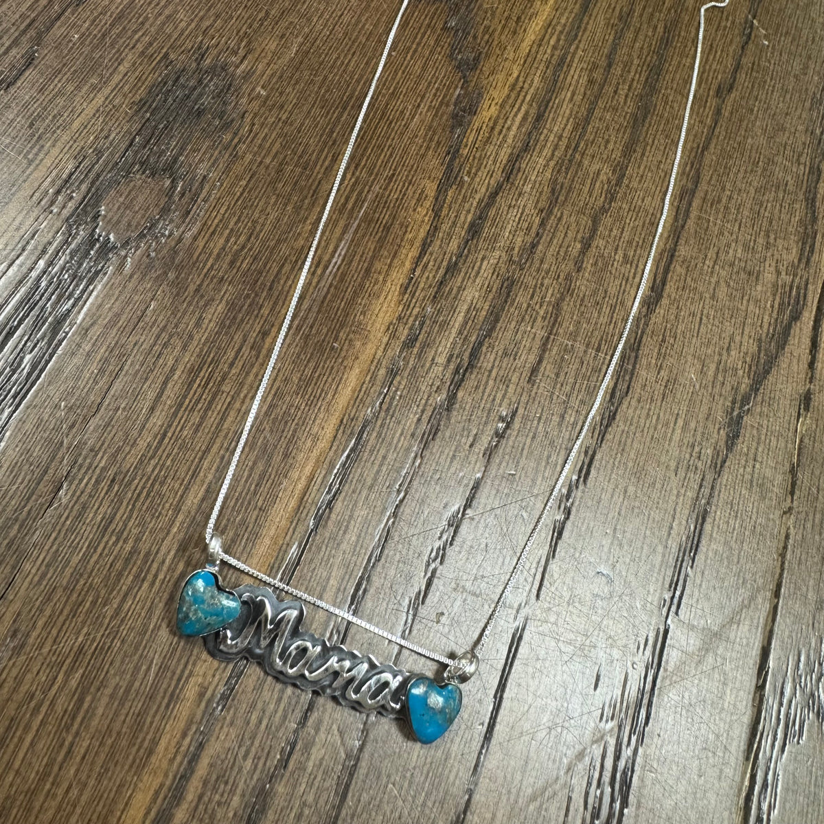 Myra Benally Navajo Handmade Sterling Silver Kingman Turquoise Mama Necklace