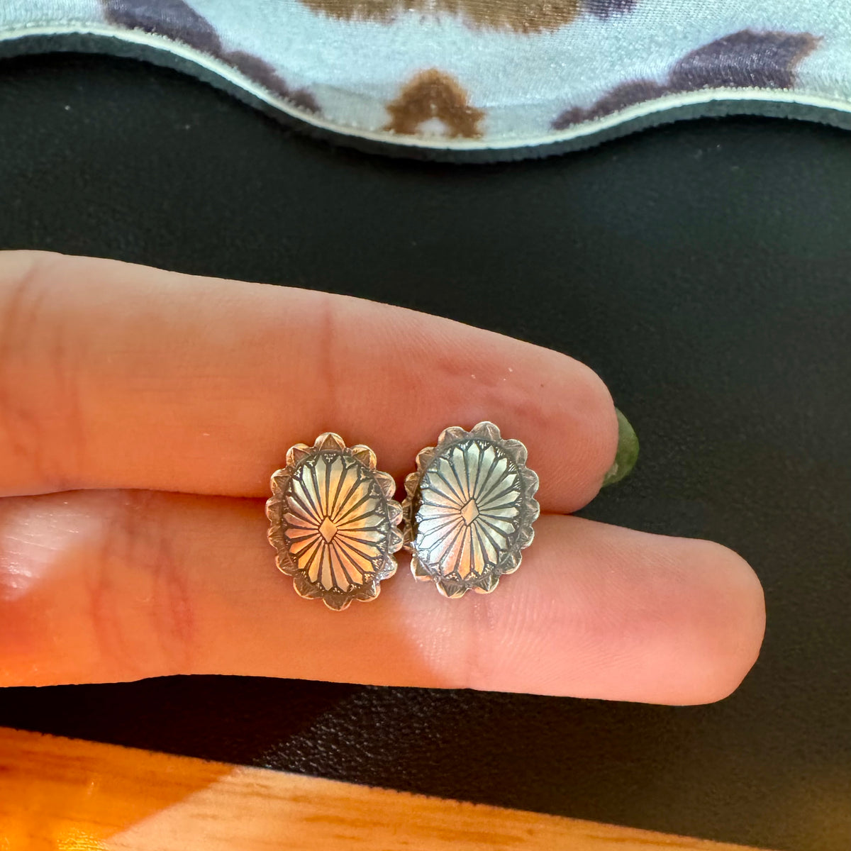 Mini Stamped Sterling Silver Concho Earrings
