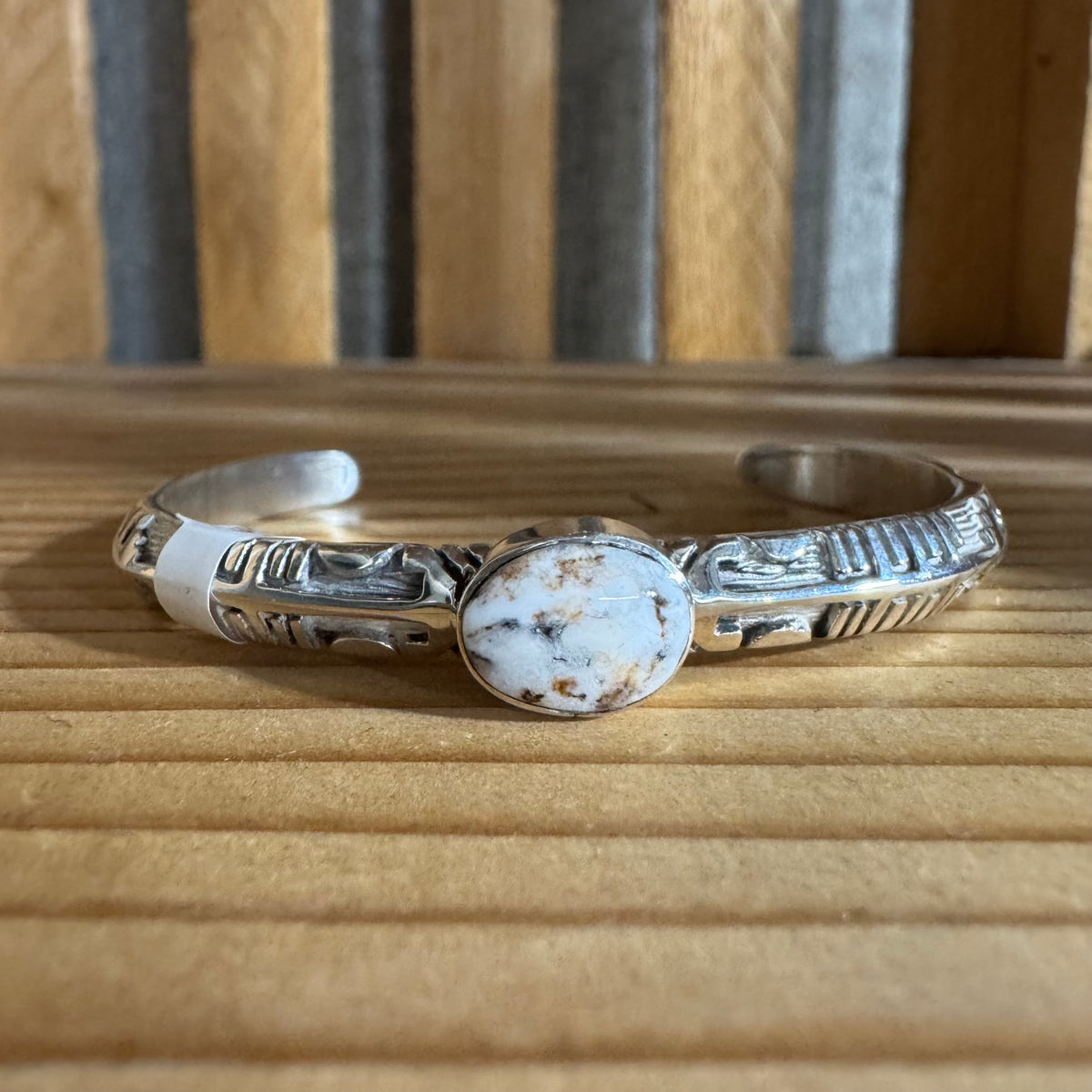 Benson Shorty Navajo Handmade Sterling Silver and White Buffalo Cuff Bracelet