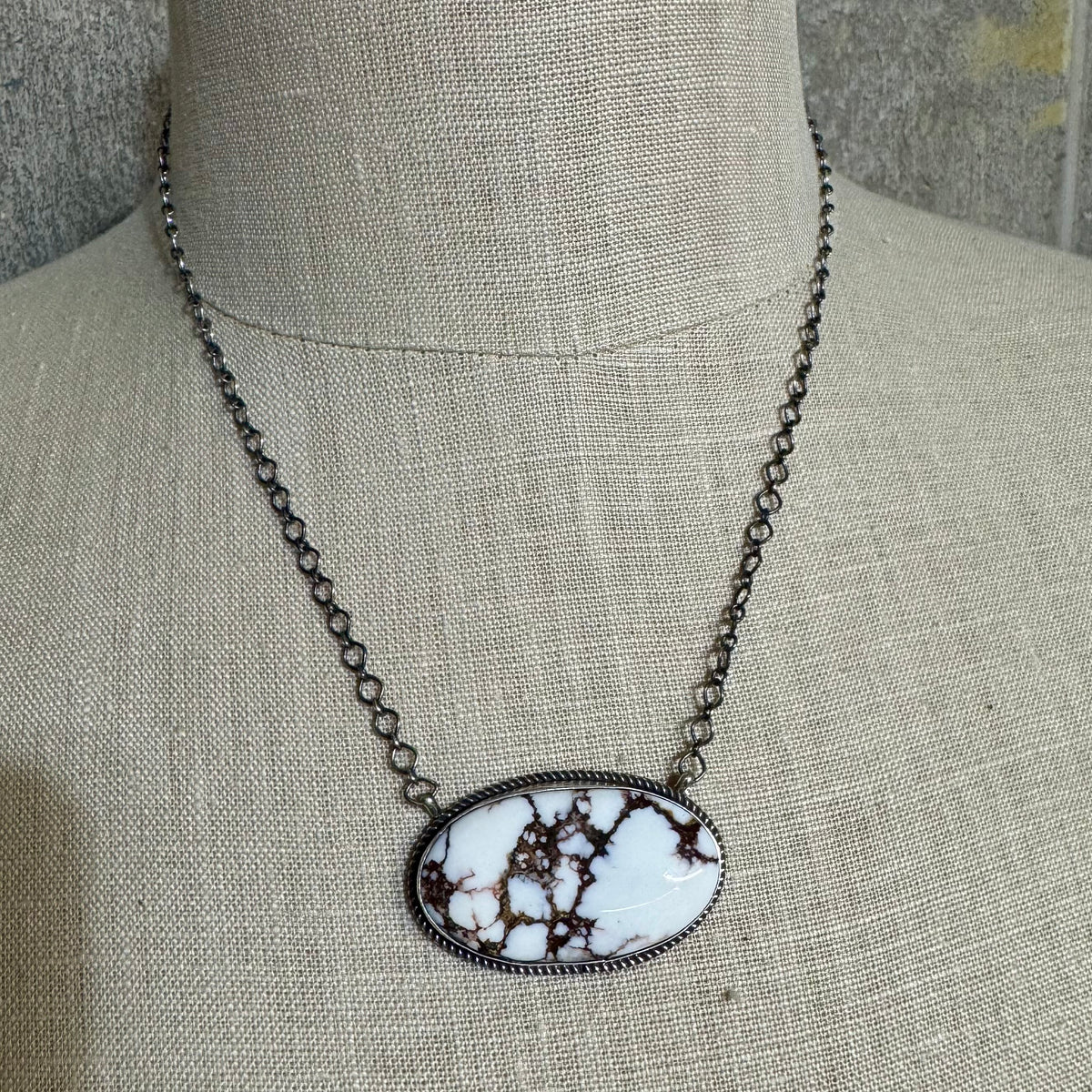 Tia Long Navajo Handmade Sterling Silver and Wild Horse Necklace