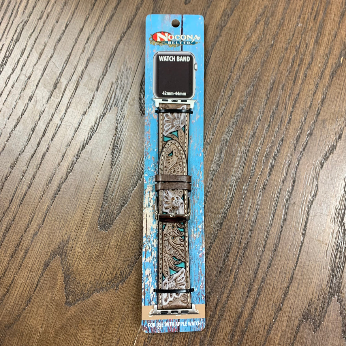 Nocona Brown and White Detailed Tooled Watch Band