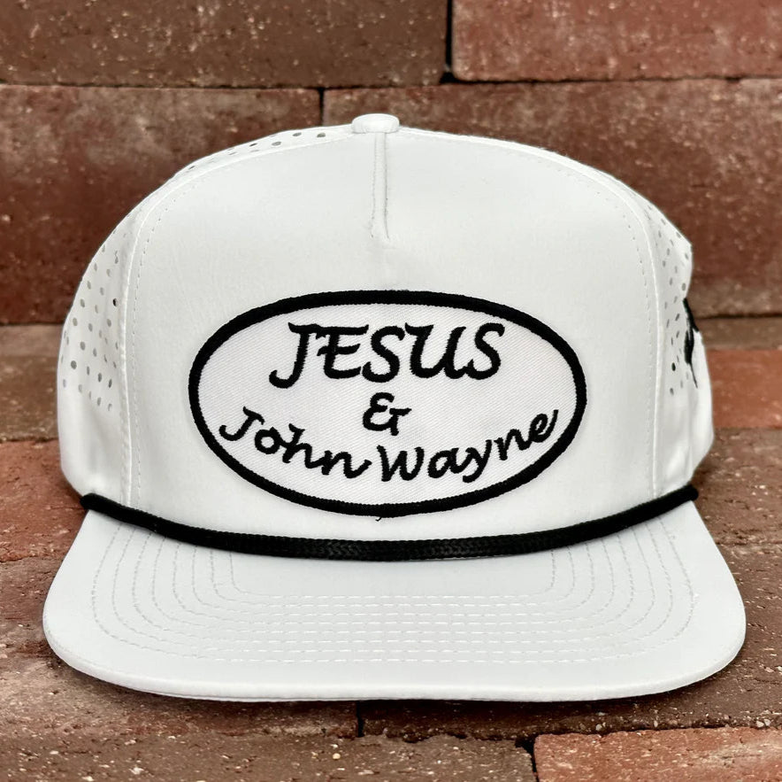 Cactus Alley Hat Co "Jesus & John Wayne" Rope Trucker Cap in White