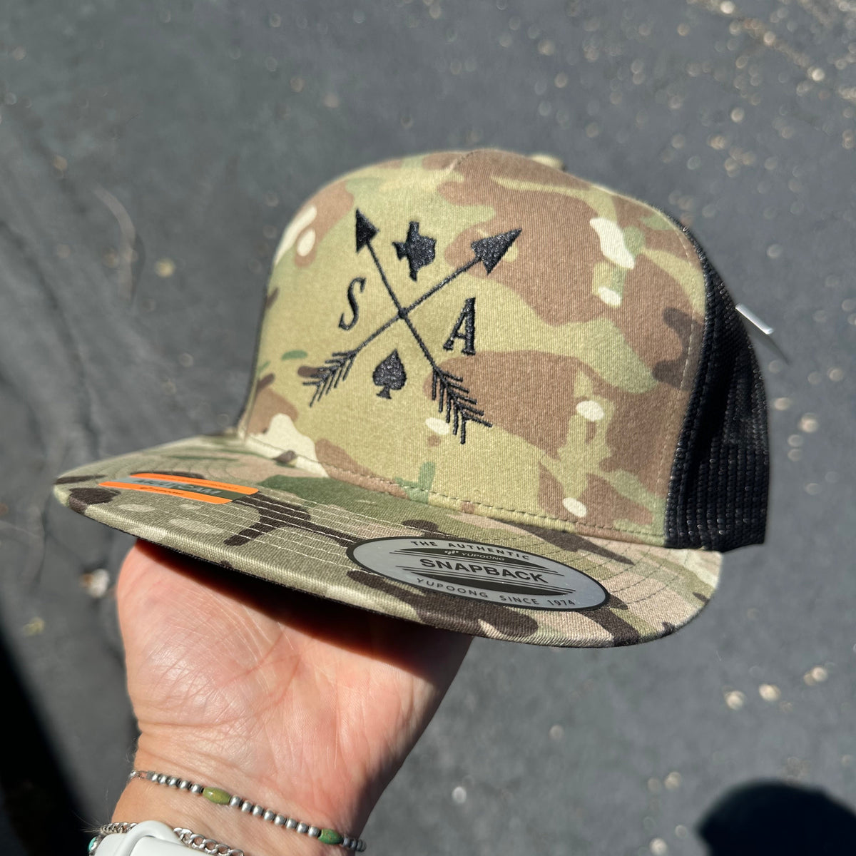 Southern Ace Hat Co. "Southern Arrow" Trucker Hat in Multicam