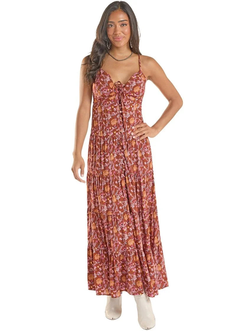 Rock & Roll Denim Women's Floral Maxi Dress in Burgundy