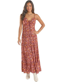 Rock & Roll Denim Women's Floral Maxi Dress in Burgundy