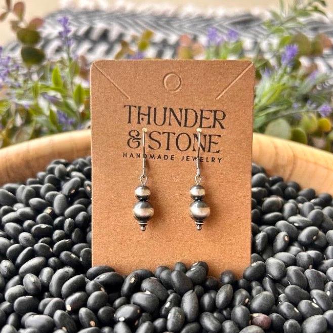 Thunder & Stone Sterling Silver Navajo Style Pearl Simple Dangle Western Earrings