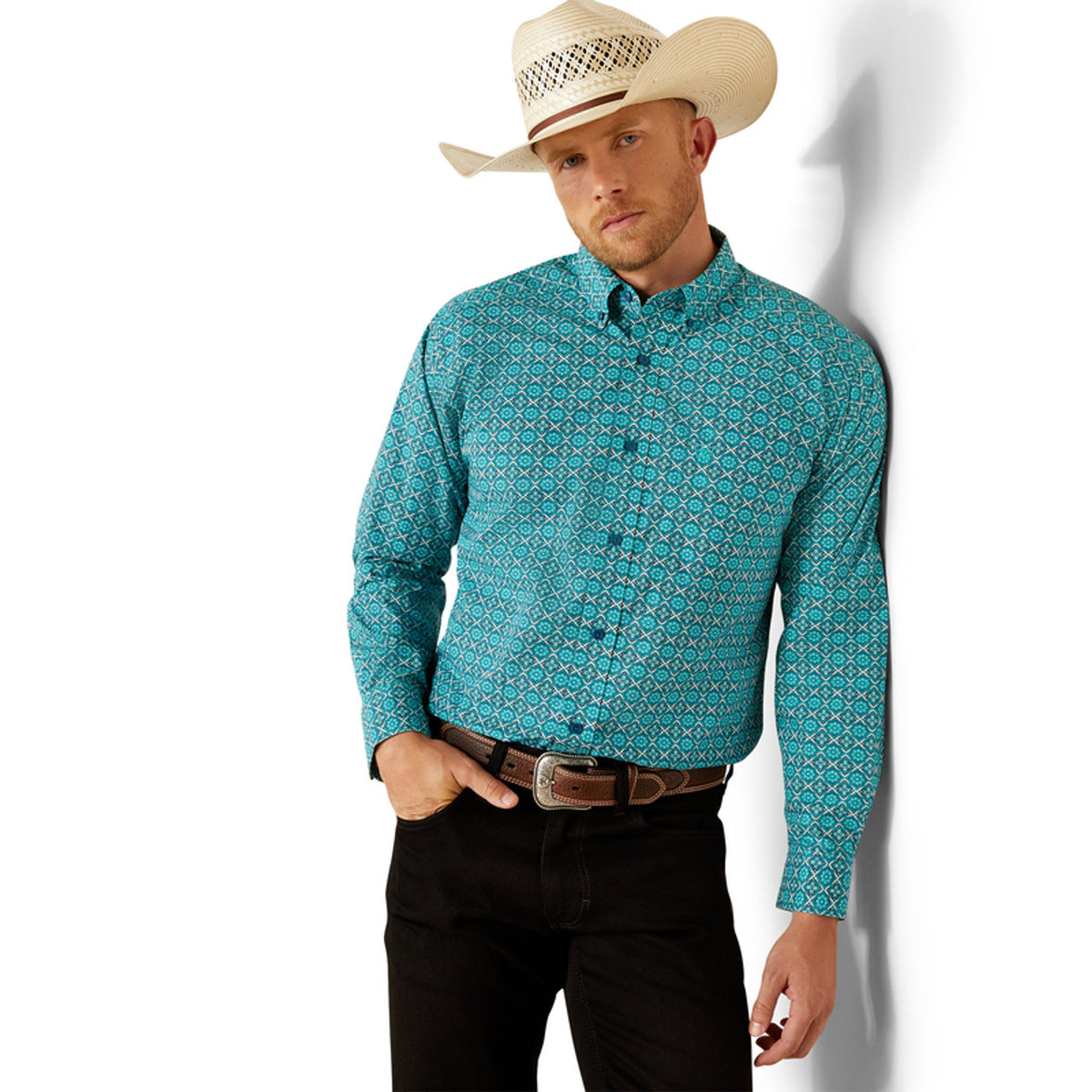 Ariat Men's L/S Jordy Classic Fit Western Button Down Shirt in Blue Medallion