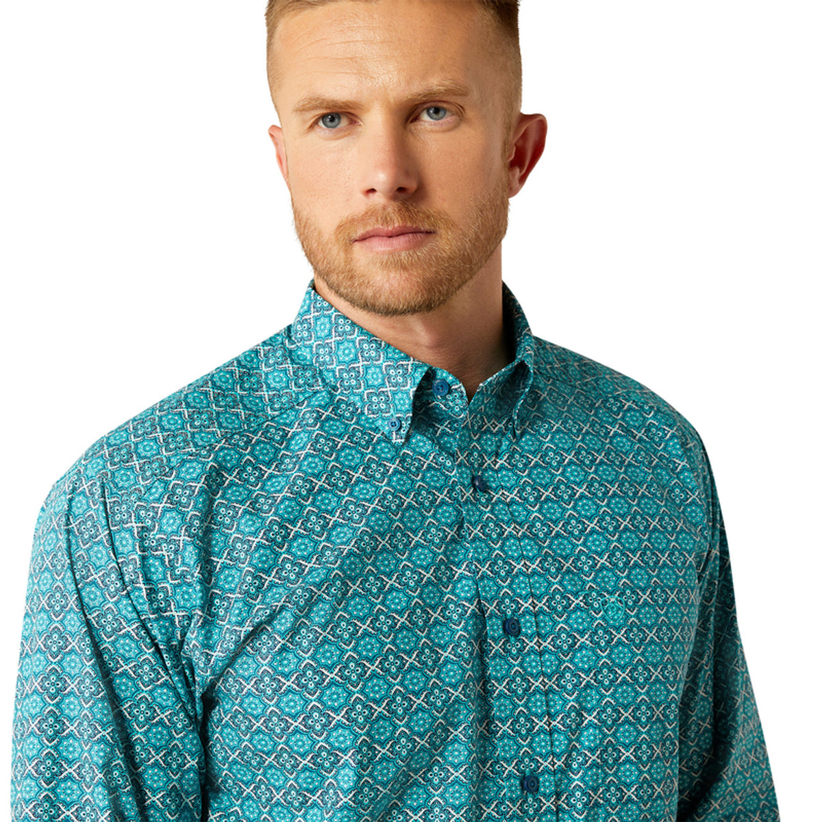 Ariat Men's L/S Jordy Classic Fit Western Button Down Shirt in Blue Medallion
